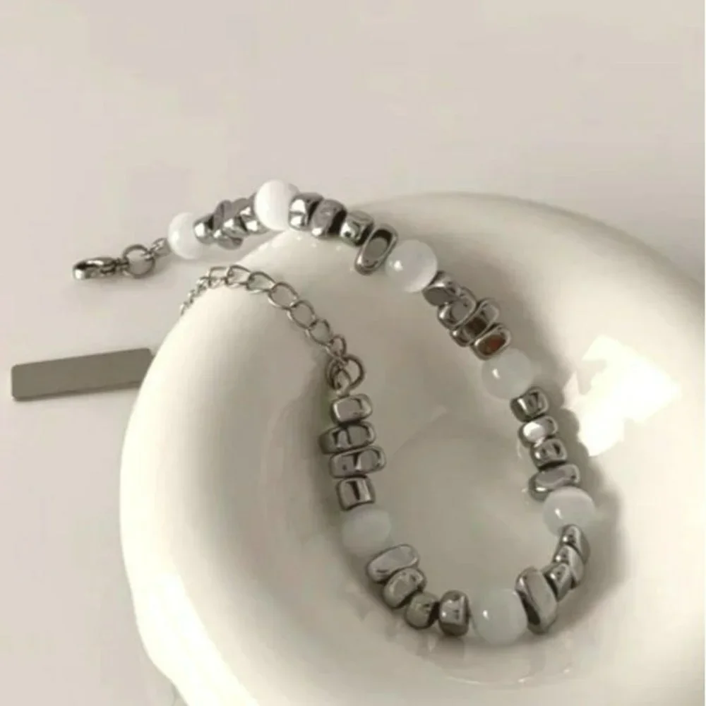 Cats‎ Eye Beaded Bracelet 7in Extendable 2in Stainless Steel Metal NEW
